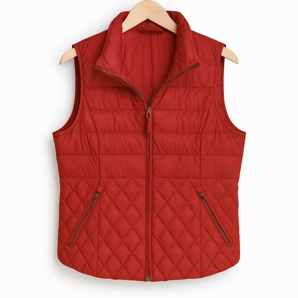 Talbots Red Down Puffer Vest Women’s Large | Quilted Warm Zip Winter Outdoor - Picture 1 of 2
